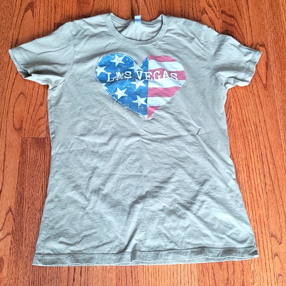 Next Level Apparel Medium Olive Green Las Vegas Patriotic T-shirt